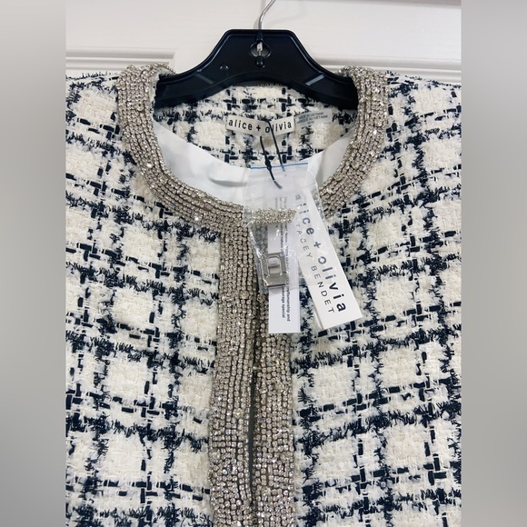 NWT $795 Alice Olivia Kidman Crystal-Embellished Tweed Jacket - Picture 5 of 10